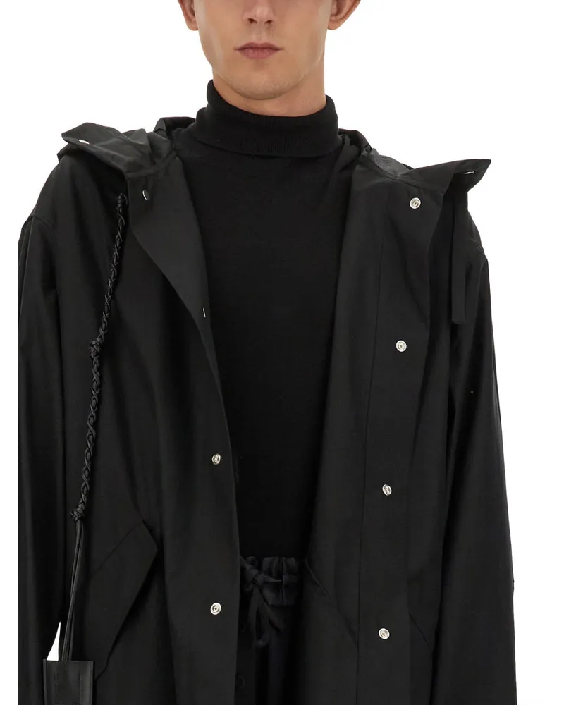 Jil Sander Logo-Embroidered Cotton Parka — Black Black