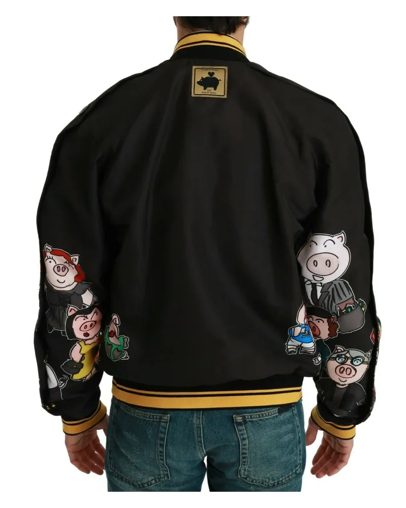 Dolce & Gabbana Men's Black Year Of The Pig Bomber Jacket Polyester Clothing Black