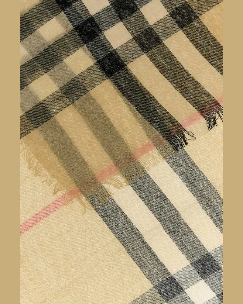 Burberry Unisex Embroidered Wool Scarf Sandpeat Sciarpe E Foulard Scarfs Beige