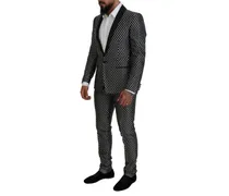 Men's Black White Silk Martini Slim Fit Suit