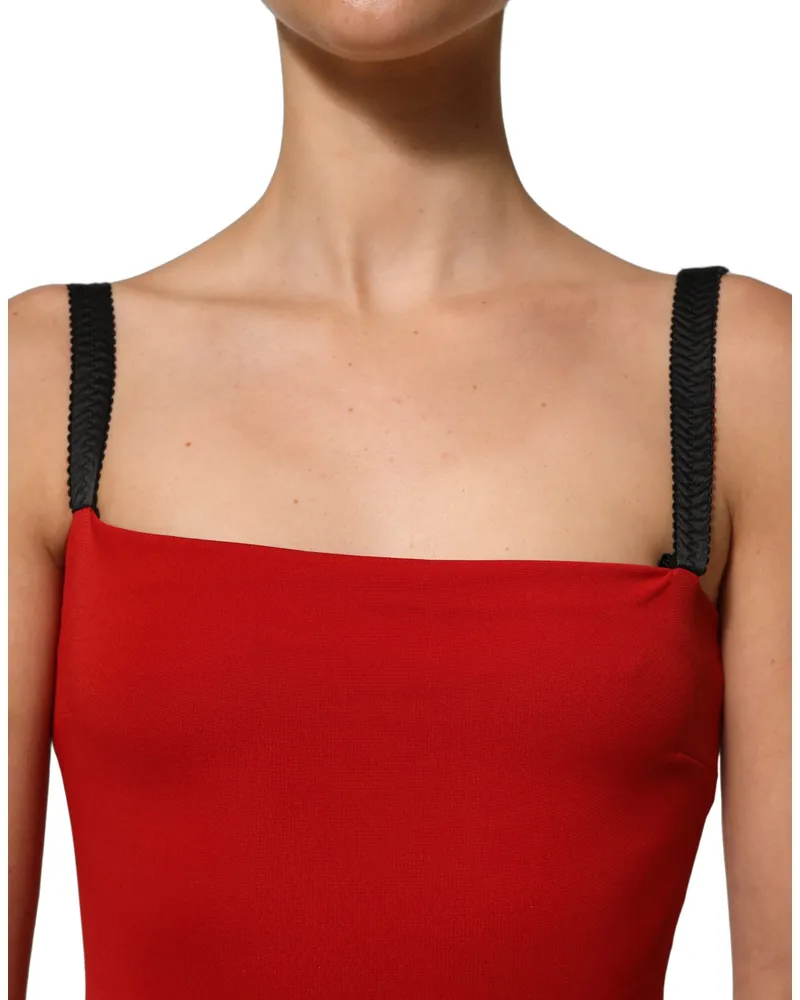 Dolce & Gabbana Women's Red Stretch Bodycon Sheath Knee Length Dress Viscose Nylon Silk Elastane Red
