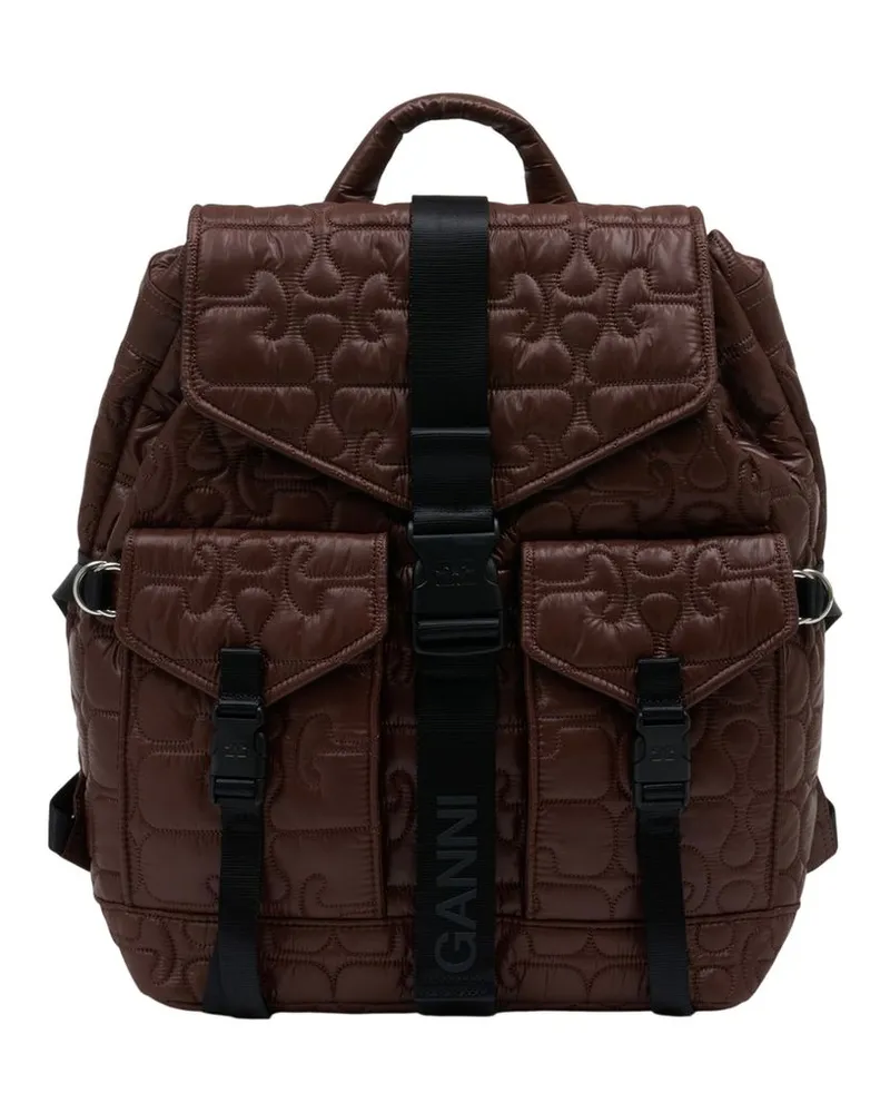 Ganni Women's Re Tech Quilted Backpack -  Synthetic Brown Bags Backpacks Brown