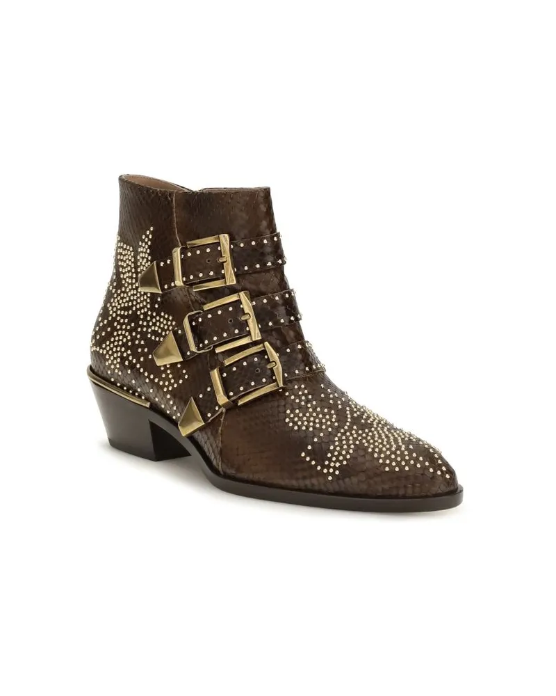 Chloé Women's Brown Calf Leather Bos Taurus Ankle Boots Brown