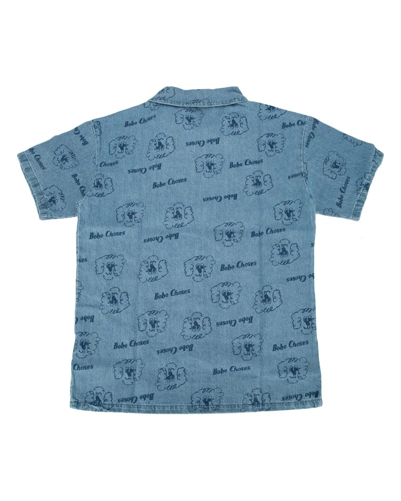 BOBO CHOSES Boys' Pickle The Dog All Over Denim Shirt Prussianblue Organic Cotton Camicie Blue