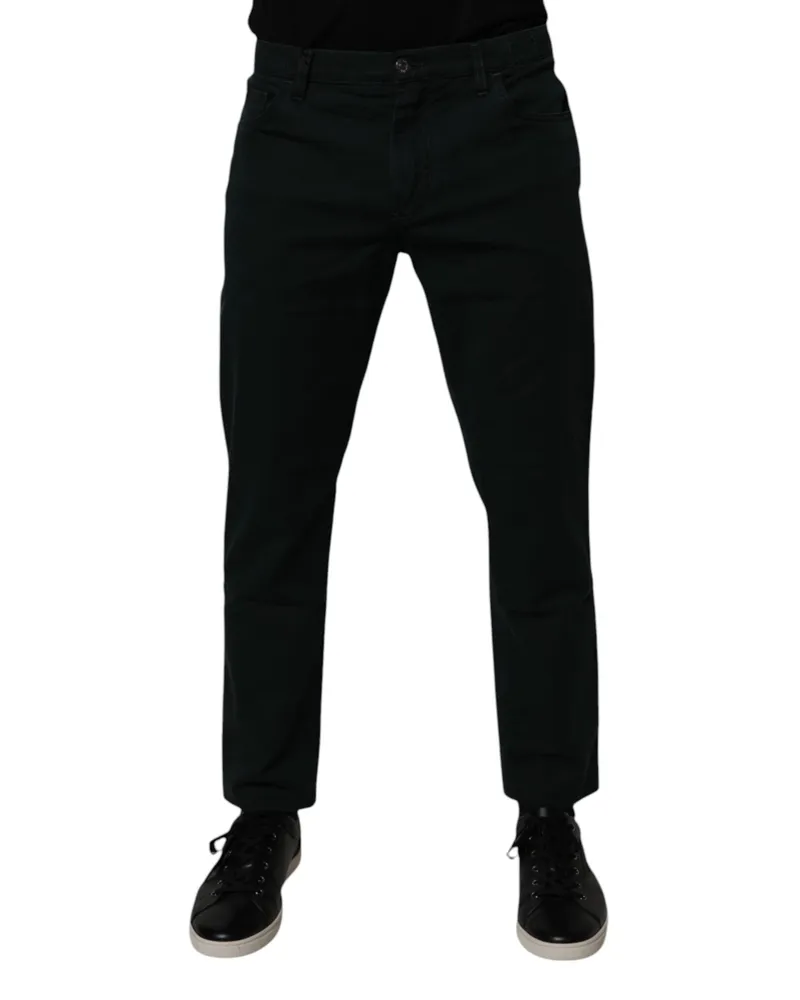 Dolce & Gabbana Dark Green Cotton Loose Men Denim Jeans Elastane Clothing Dark