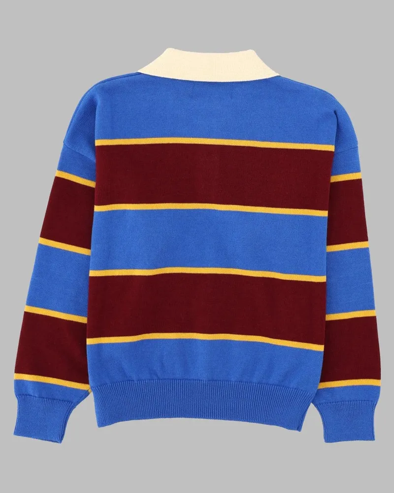 BOBO CHOSES Logo Knit Polo Sweater — Blue Blue