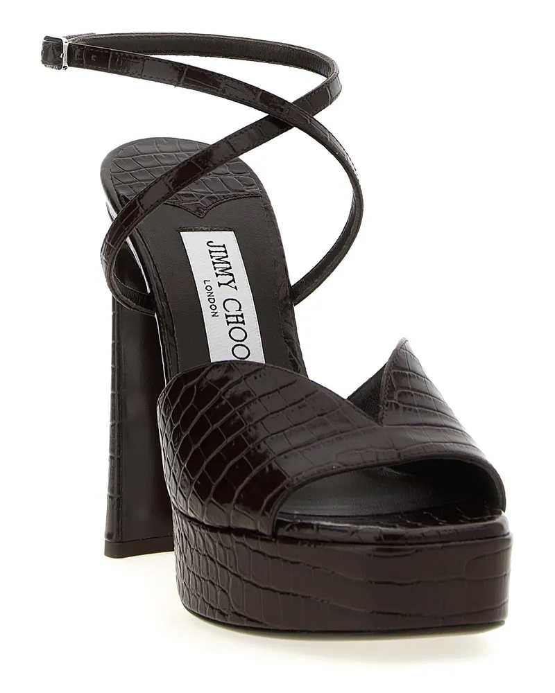 Jimmy Choo Women's Karli Sandal Brown Leather Polyester Heels Brown