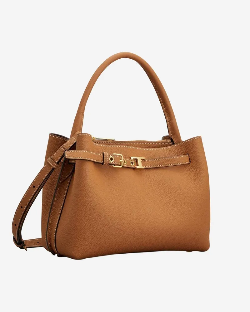 TOD'S Women's Tim Top Handle Leather Bag Brown Calfskin Shoulder Brown