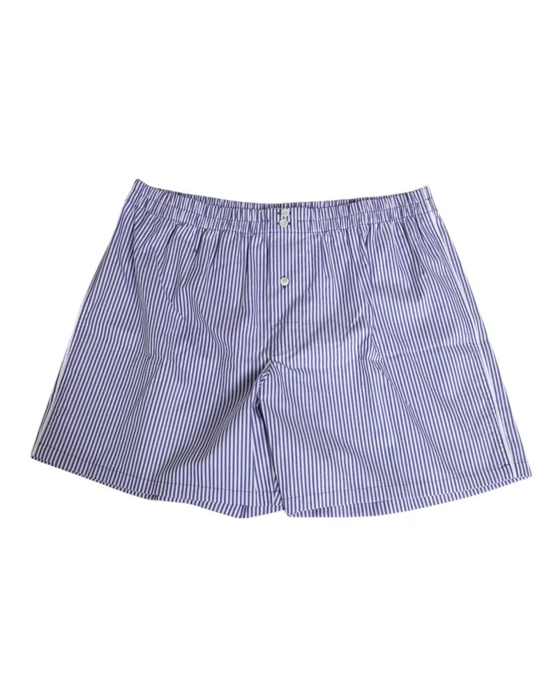 Dolce & Gabbana Men's Blue White Cotton Striped Button Fly Shorts Swimwear And Blue