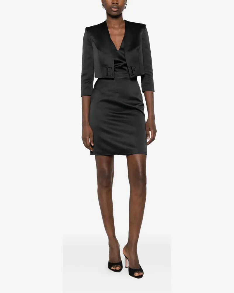 Elisabetta Franchi Logo-Embroidered Cropped Jacket Dress — Black Black