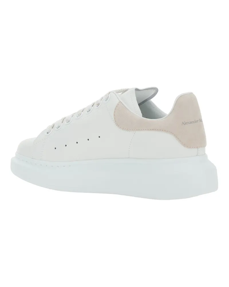 Alexander McQueen Women's Leather Low-Top Sneakers White Contrasting Heel Calf Trainers White