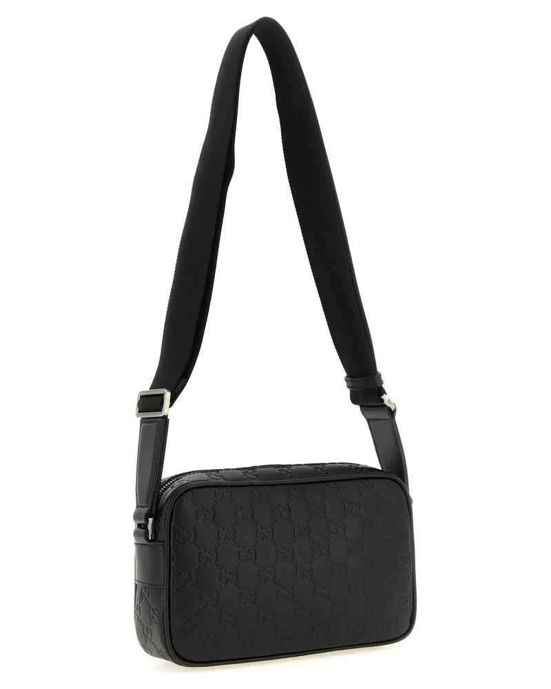Gucci Embossed GG Monogram Crossbody Bag — Black Black