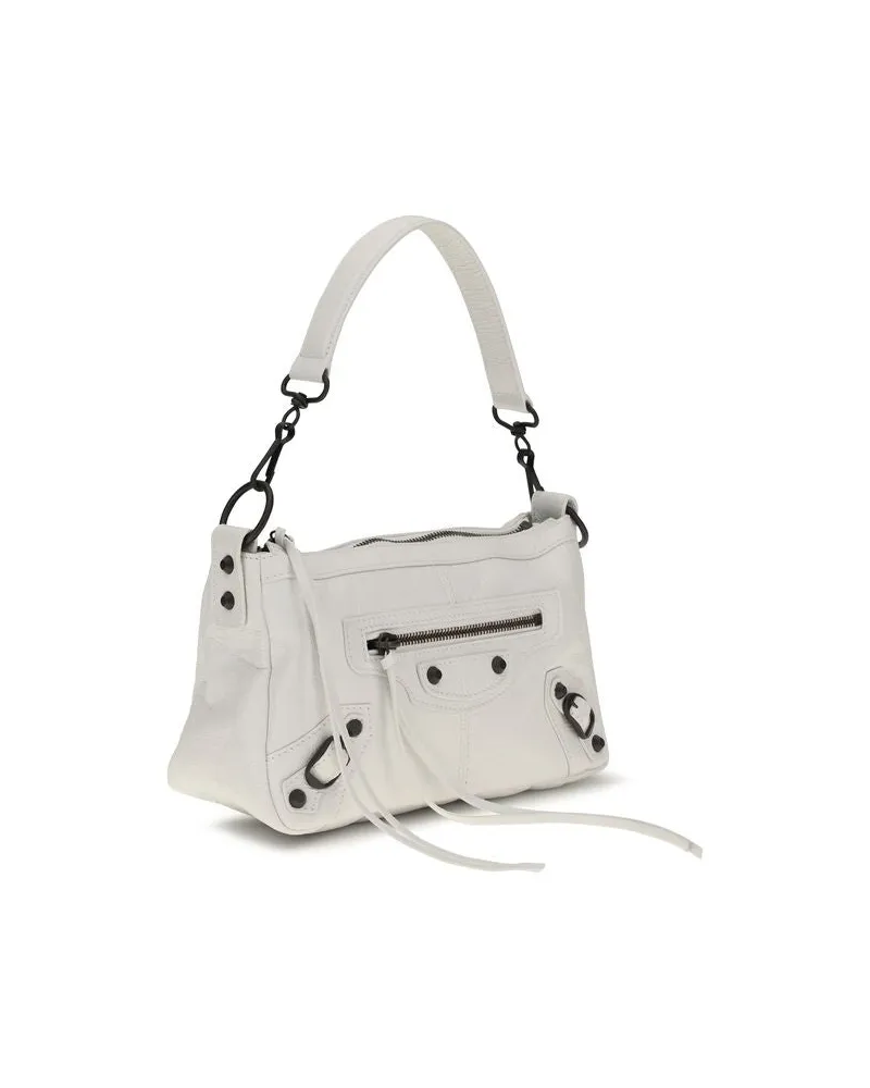 Balenciaga Women's Le City Moto Mini Shoulder Bag White Lamb Ovis Aries White