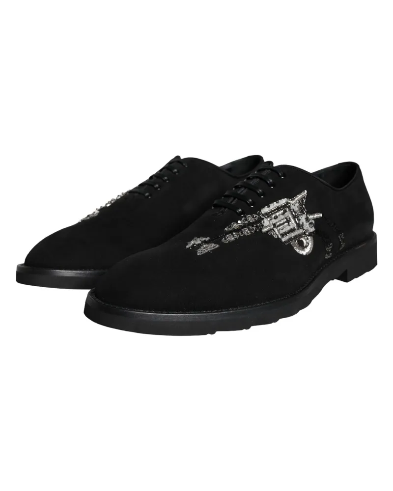 Dolce & Gabbana Men's Black Suede Sicilia Lace Up Formal Shoes Goatskin Leather Black