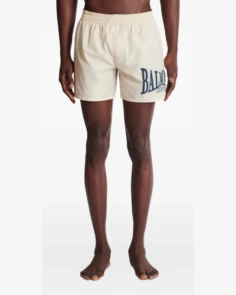 Balmain Men Printed Swim Shorts Ss26 M Beige