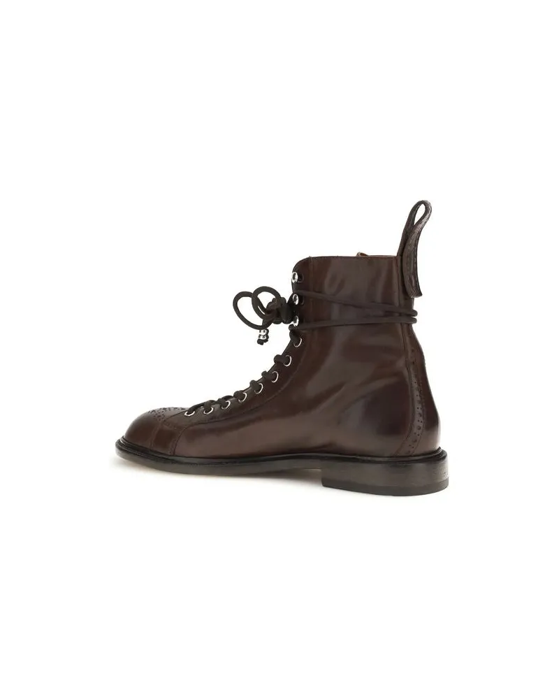 Versace Men's Brown Calf Leather Bos Taurus Lace-Up Boots Brown