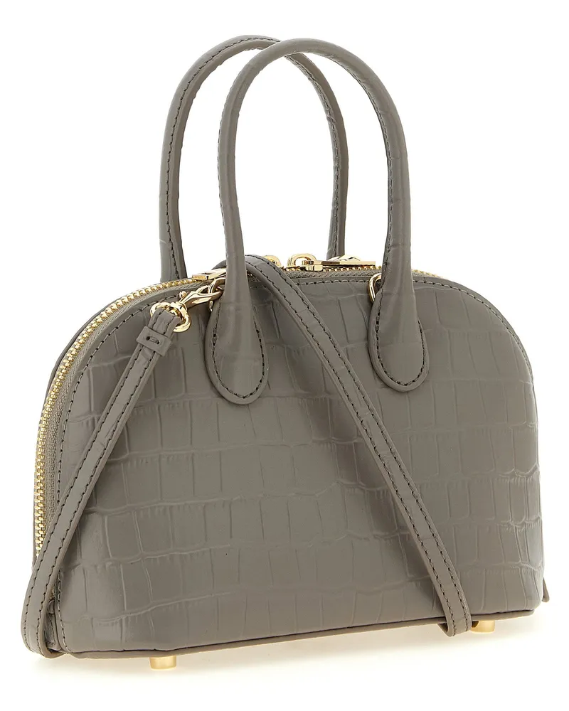 Self-Portrait Croc-Embossed Leather with Charms Top Handle Bag — Gray Gray