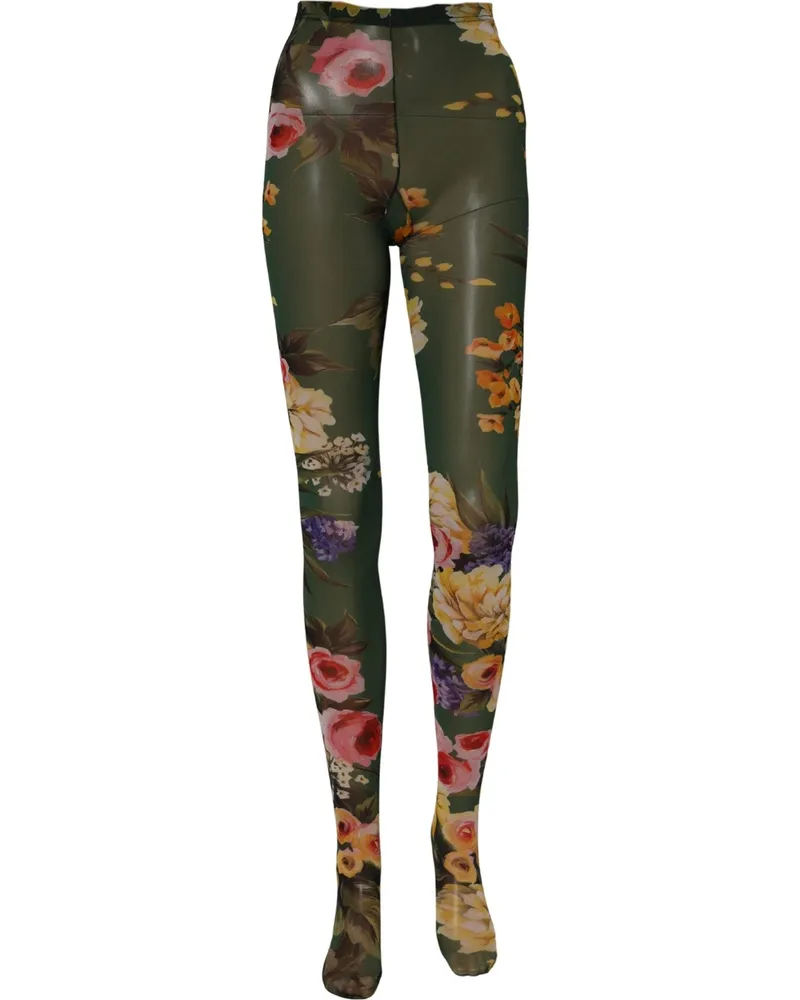 Dolce & Gabbana Women's Red Floral Fishnet Tights Stockings Pantyhose Socks Green Nylon Clothing Green