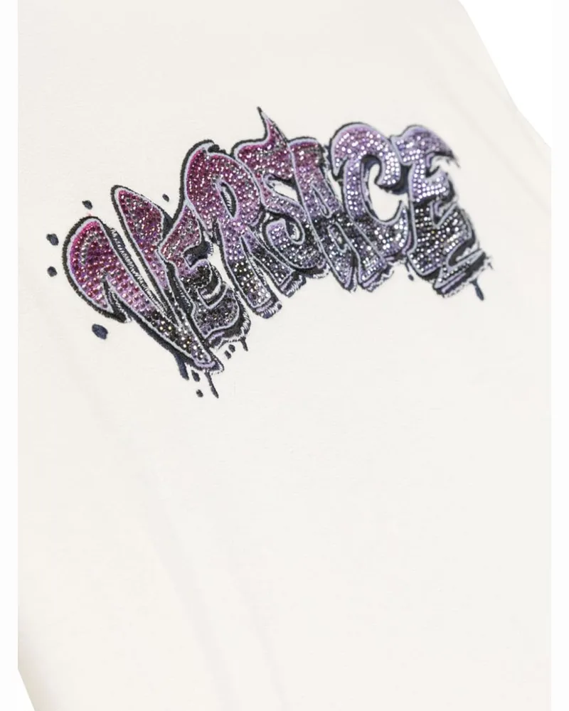 Versace Logo-Embroidered Cotton Hoodie — White White