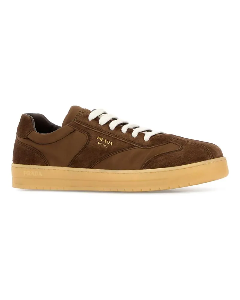 Prada Men's Brown Suede E Re-Nylon Sneakers Cacao Brown