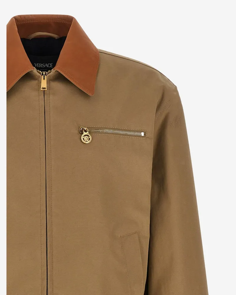 Versace Men's Cotton Jacket With Contrast Collar Dark Beige Beige