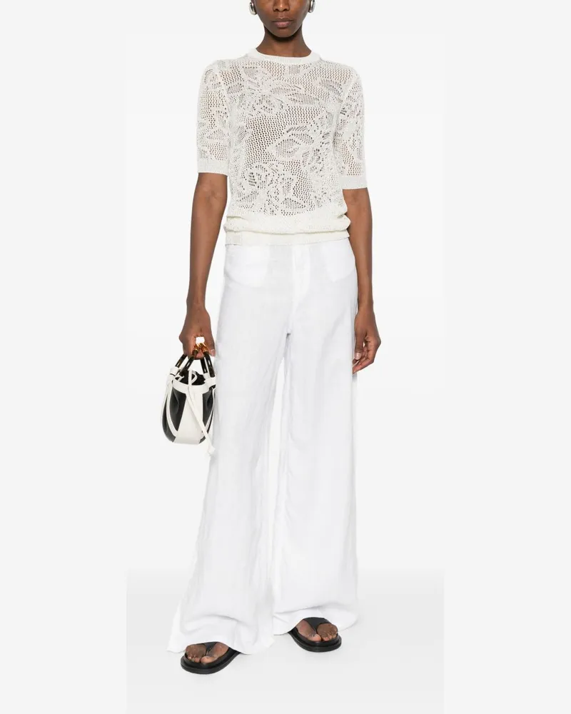 Fabiana Filippi Openwork Crewneck T-shirt — Ivory Ivory