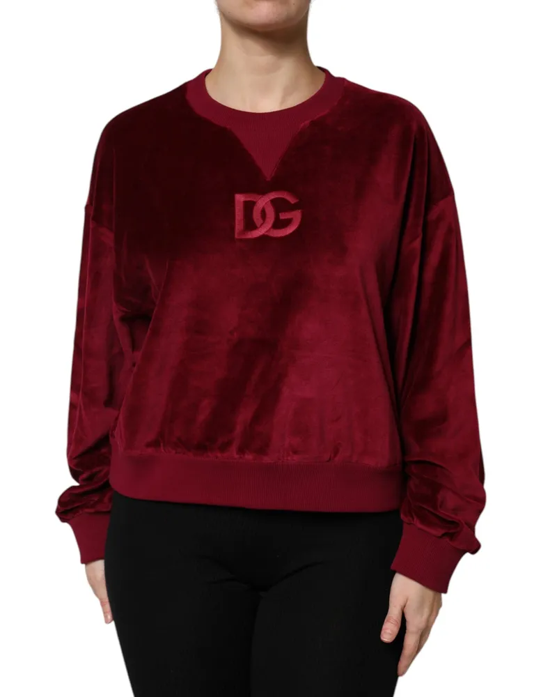 Dolce & Gabbana Women's Logo-Embroidered Velvet Sweatshirt Cotton Nylon Sweatshirts Red