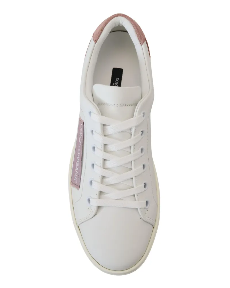 Dolce & Gabbana Women's White Pink Leather Low Top Sneakers Shoes White