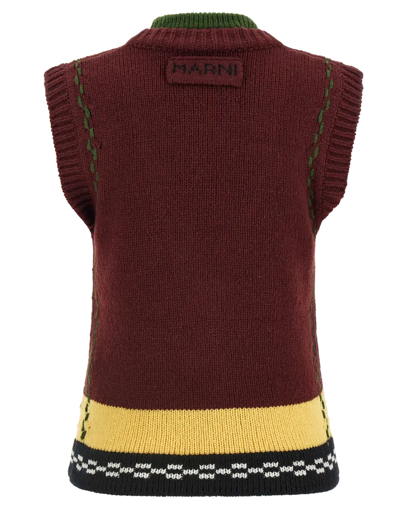 Marni Women's Bordeaux Wool Sleeveless Jacket Clothing Burgundy