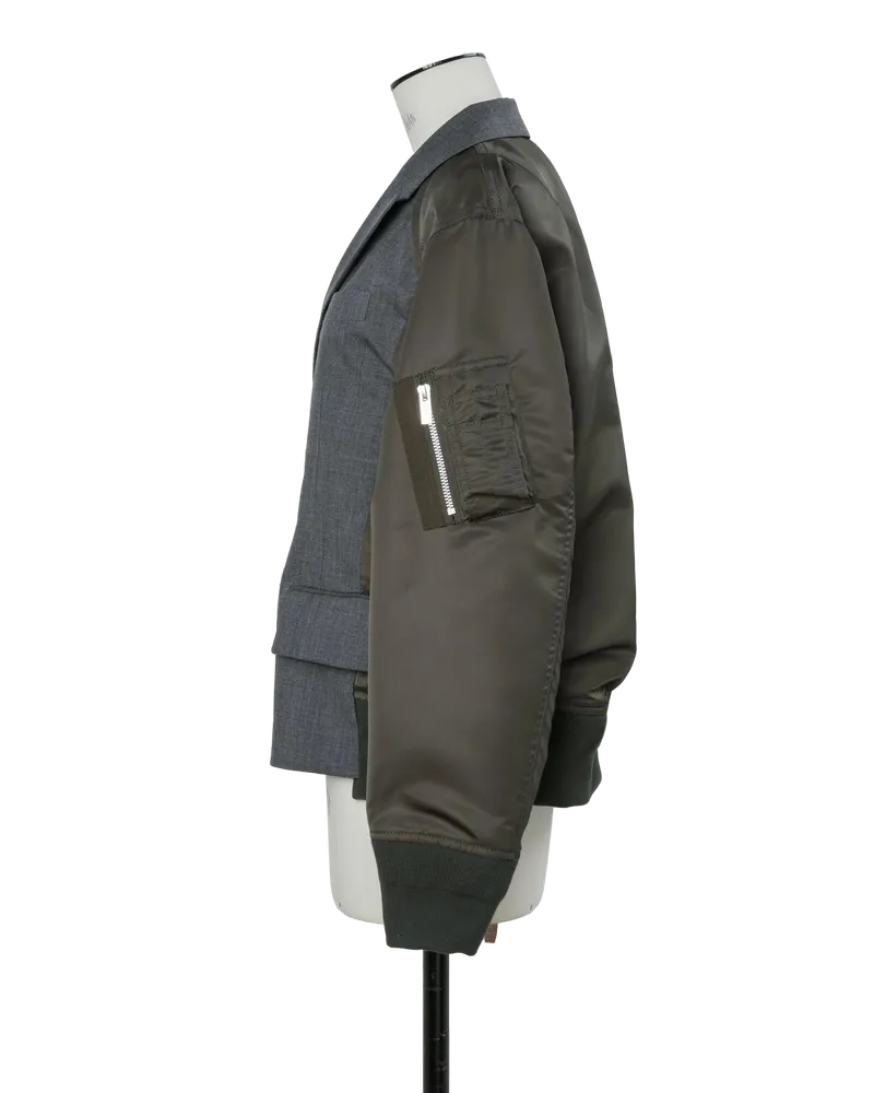 Sacai Women's Veste Hybride Suiting Nylon Twill Gris Foncé Et Kaki Gray Jacket Gray