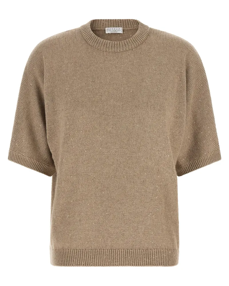 Brunello Cucinelli Sequin-Embellished Cashmere Silk Sweater — Beige Beige