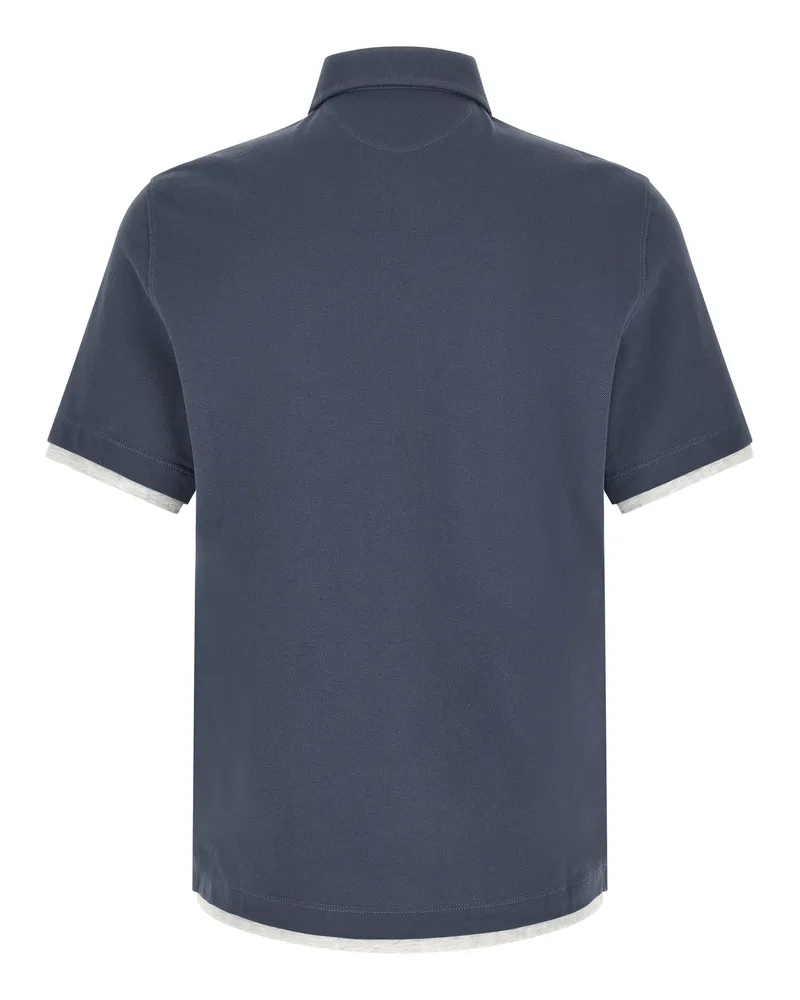 Brunello Cucinelli Men Blue Cotton Polo Shirt Blue
