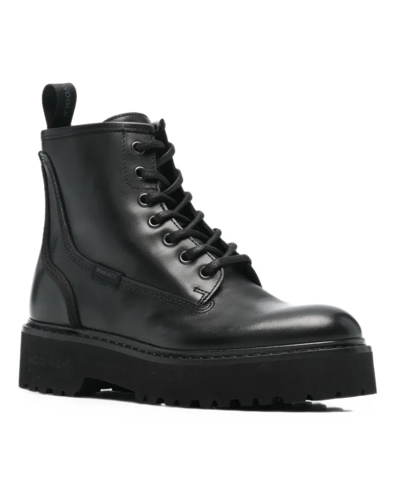 Woolrich Leather Lace-Up Boot — Black Black