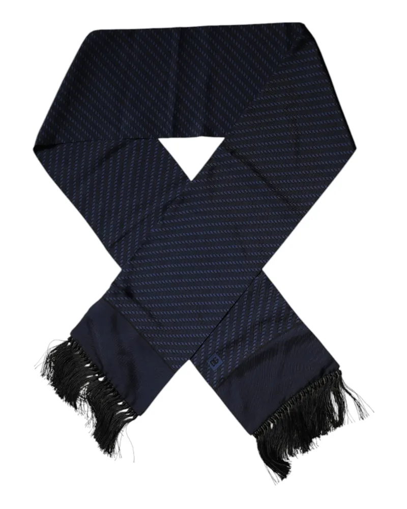 Dolce & Gabbana Men's Dark Blue Fantasy Fringes Neck Wrap Scarf Silk Blue