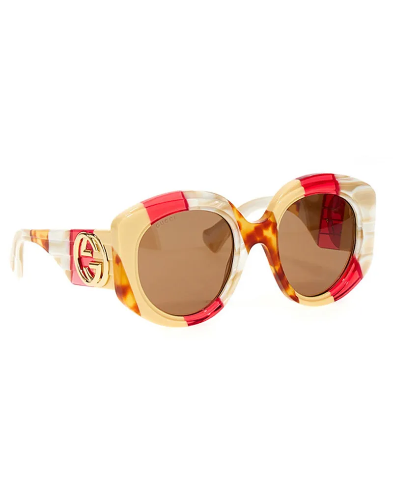 Gucci Tricolor Oversize Sunglasses — Cream Cream