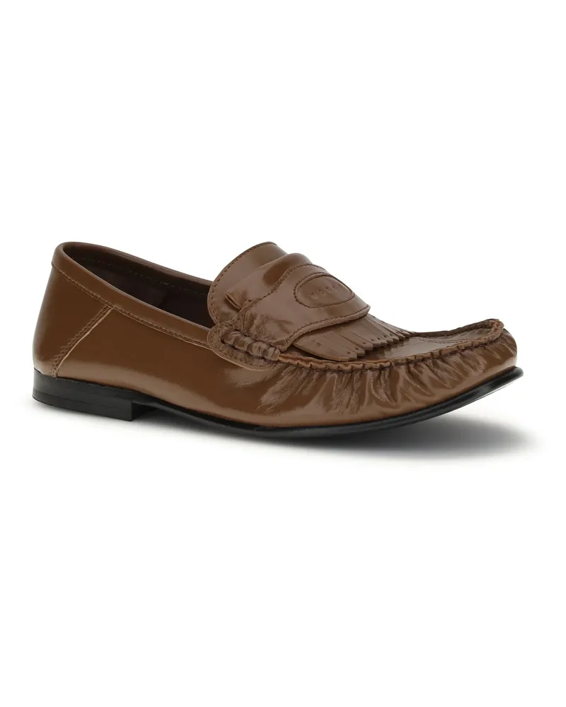 Marni Women's Leather Loafers With Tassels And Foldable Heel Brown