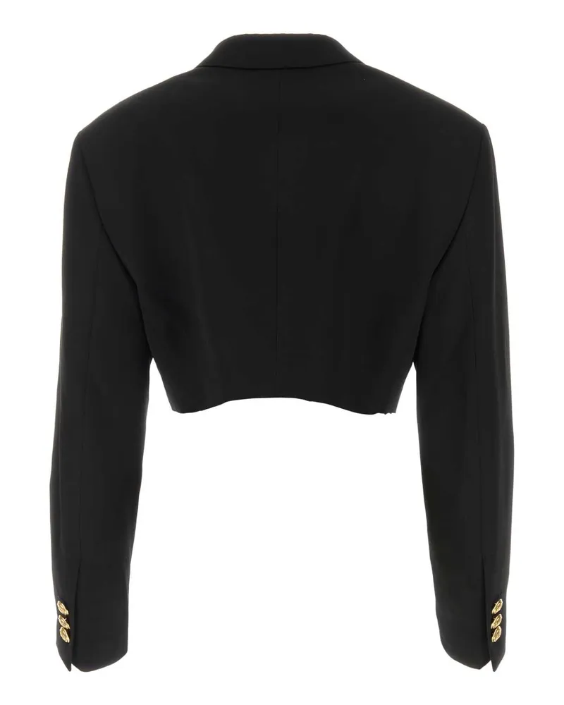 Palm Angels Women's Double-Breasted Cropped Blazer Black Polyester Virgin Wool Blazers Black
