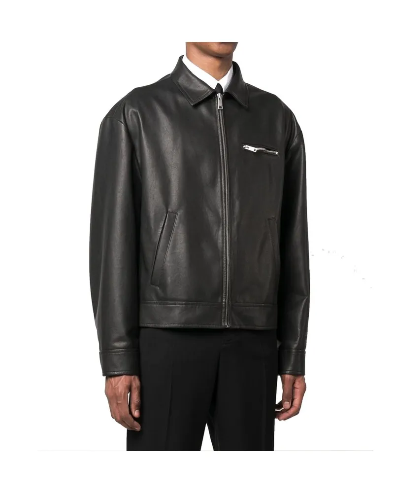 Prada Men's Black Leather Jacket Clothing Black