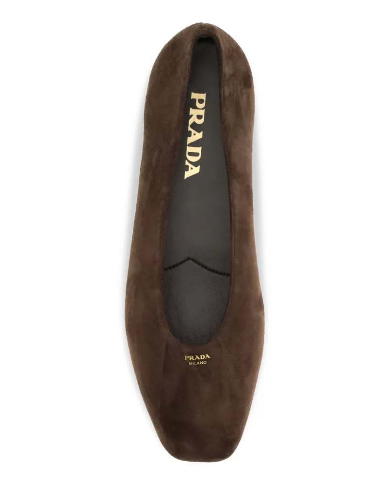 Prada Women's Ballerina Shoes Suede Dark Brown Brown