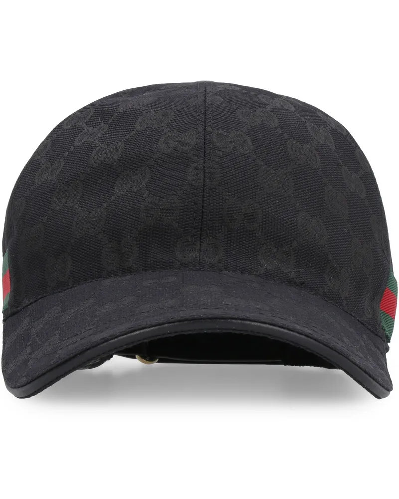Gucci Men's Logo All Over Baseball Cap Black Polyester Hat Black