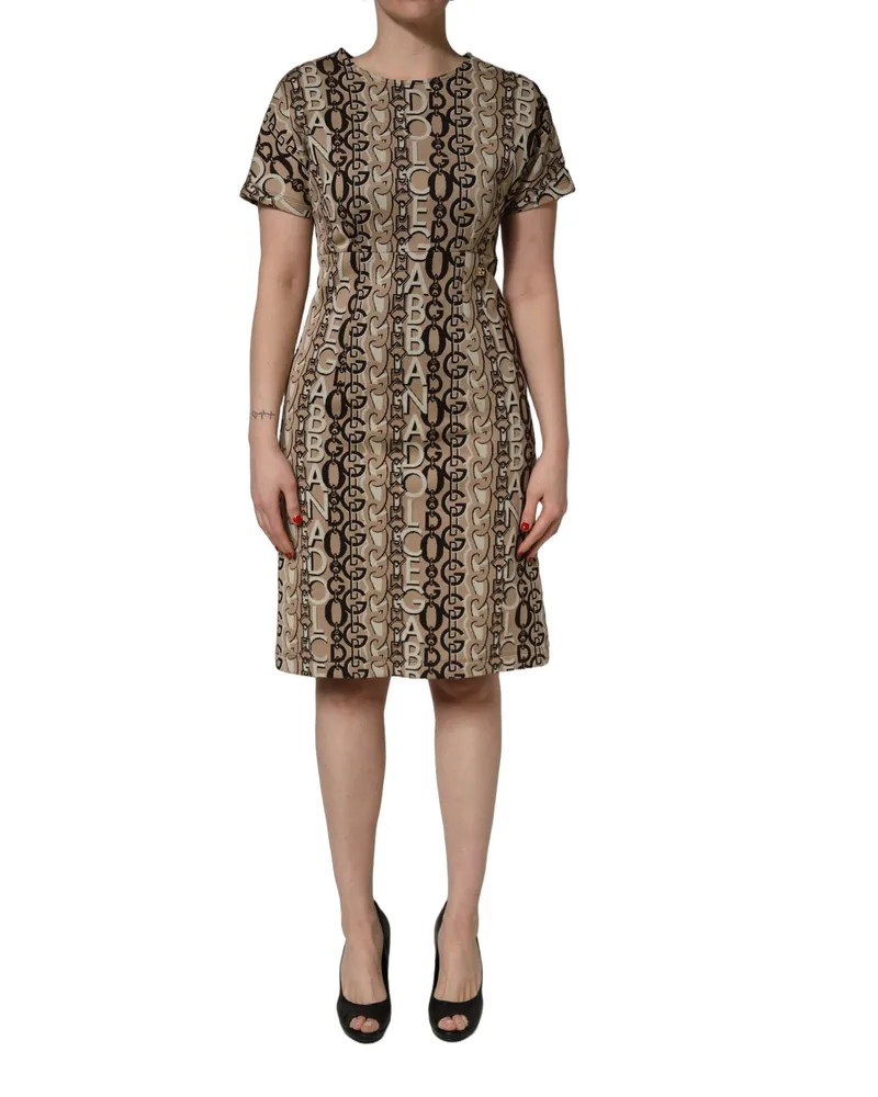 Dolce & Gabbana Women Brown Dg Logo Chain Short-Sleeve Sheath Dress Brown