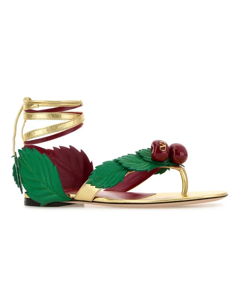 Valentino Garavani Women's Multicolor Leather Cherryfic Thong Sandals Antiquebrasslightpeppermint Sandali Gold