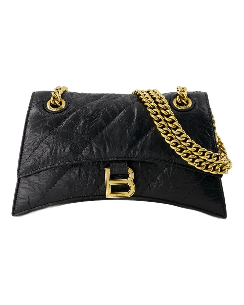 Balenciaga Women's Crush Chain S Crossbody -  Leather Black Calfskin Bags Crossbodies Black