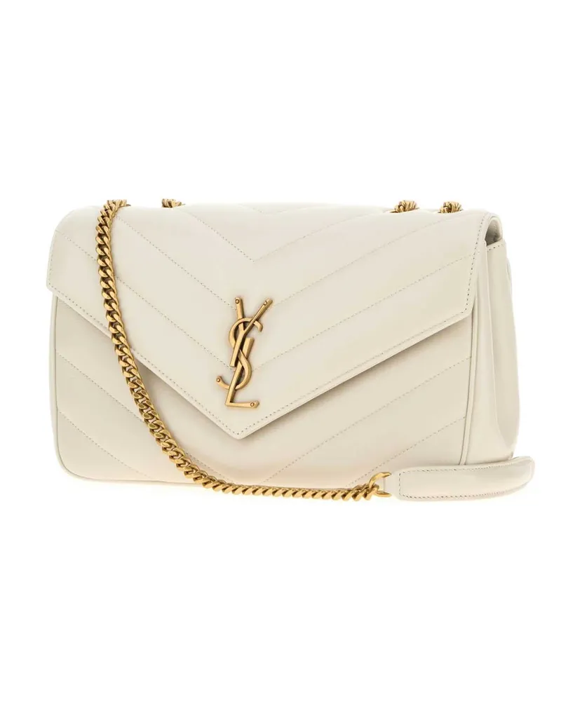 Saint Laurent Women's Ice Leather Medium Loulou Shoulder Bag Cremasoft Borse A Tracolla Beige