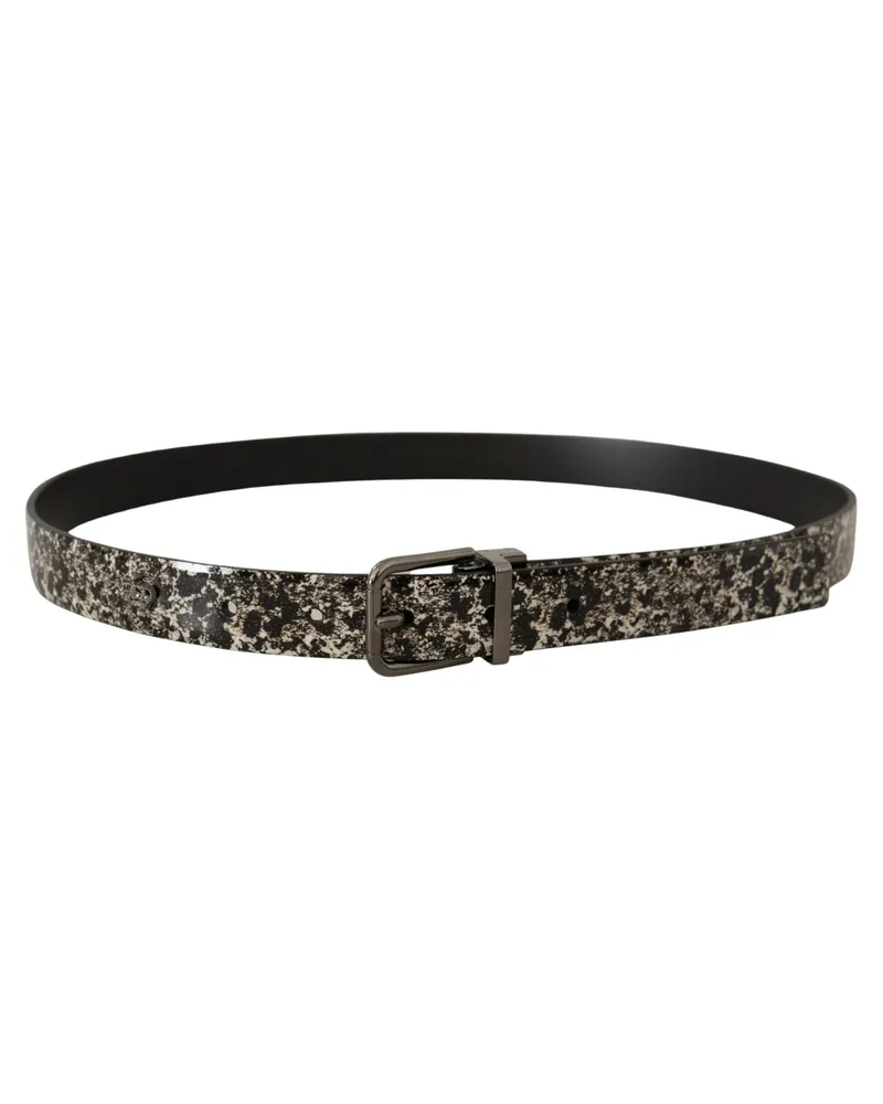 Dolce & Gabbana Men's Black Marble Print Leather Gray Logo Belt Black
