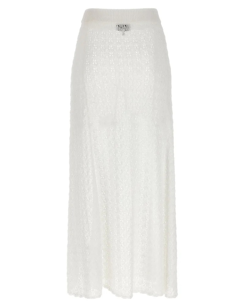 Ganni Shiny Pointelle Knit Skirt — White White