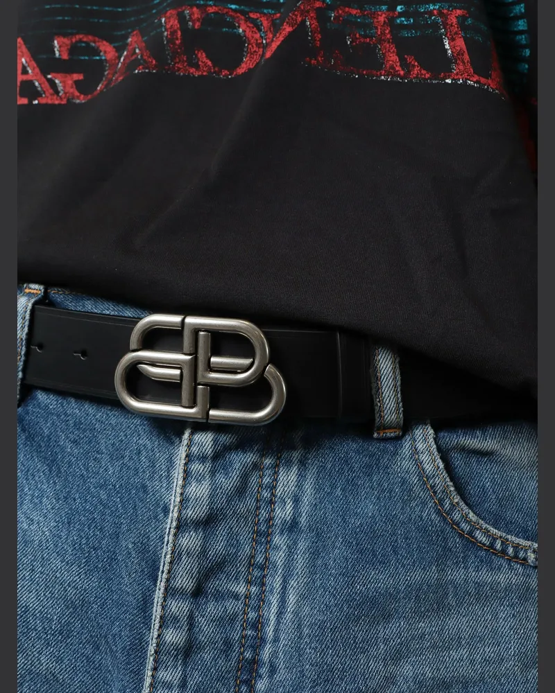 Balenciaga Men's Leather Belt Bb Large Black Black