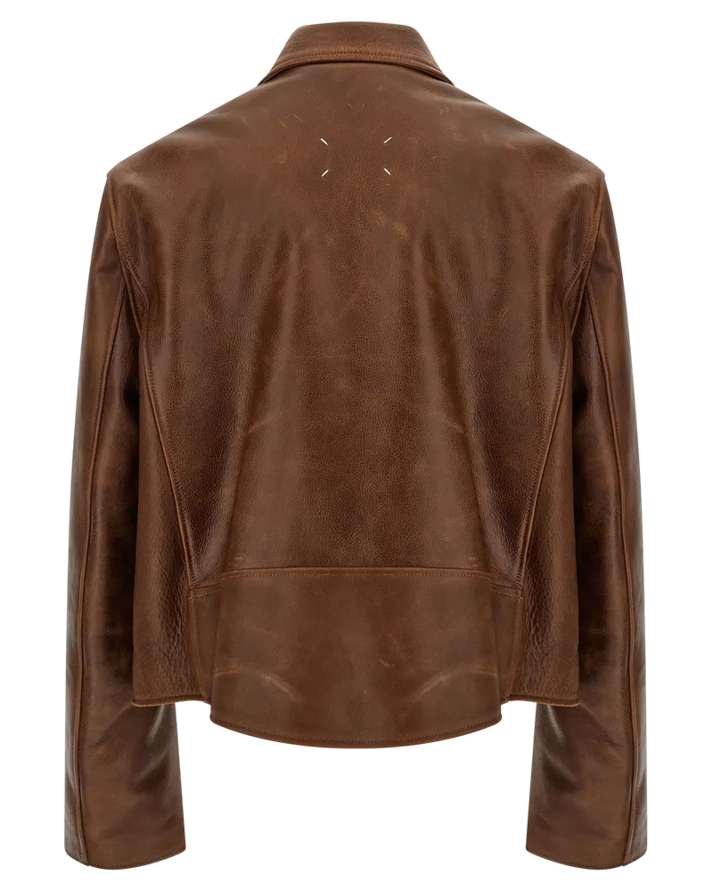 Maison Margiela Calfskin Leather Biker Jacket — Brown Brown