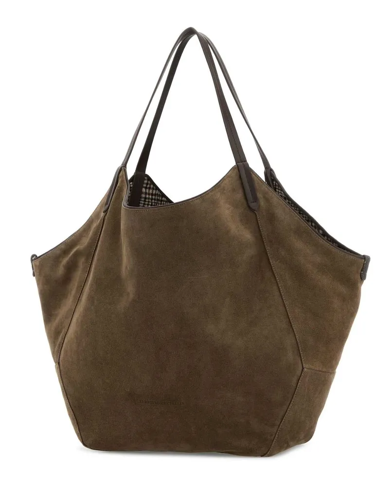 Brunello Cucinelli Women's Mud Suede Shopping Bag C016 (tw557) Wp Wo Pa Borse A Mano Brown