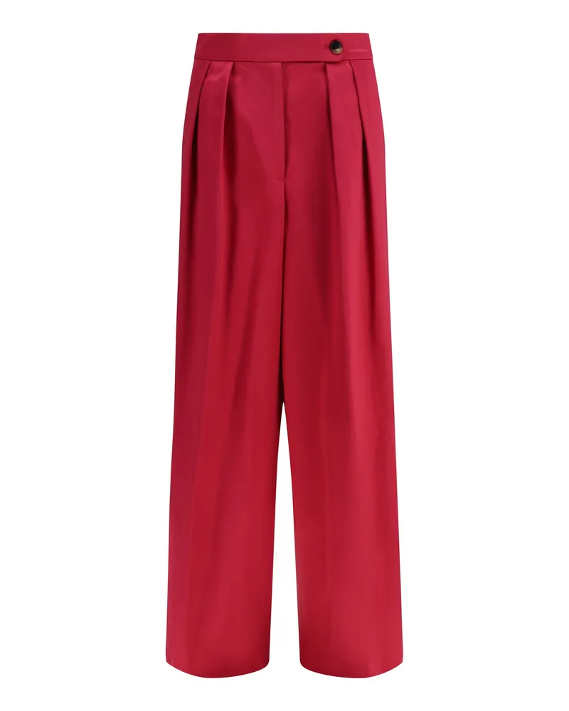 Dries van Noten Women's Wide Pleated Pants Fuchsia Cotton Trousers Red